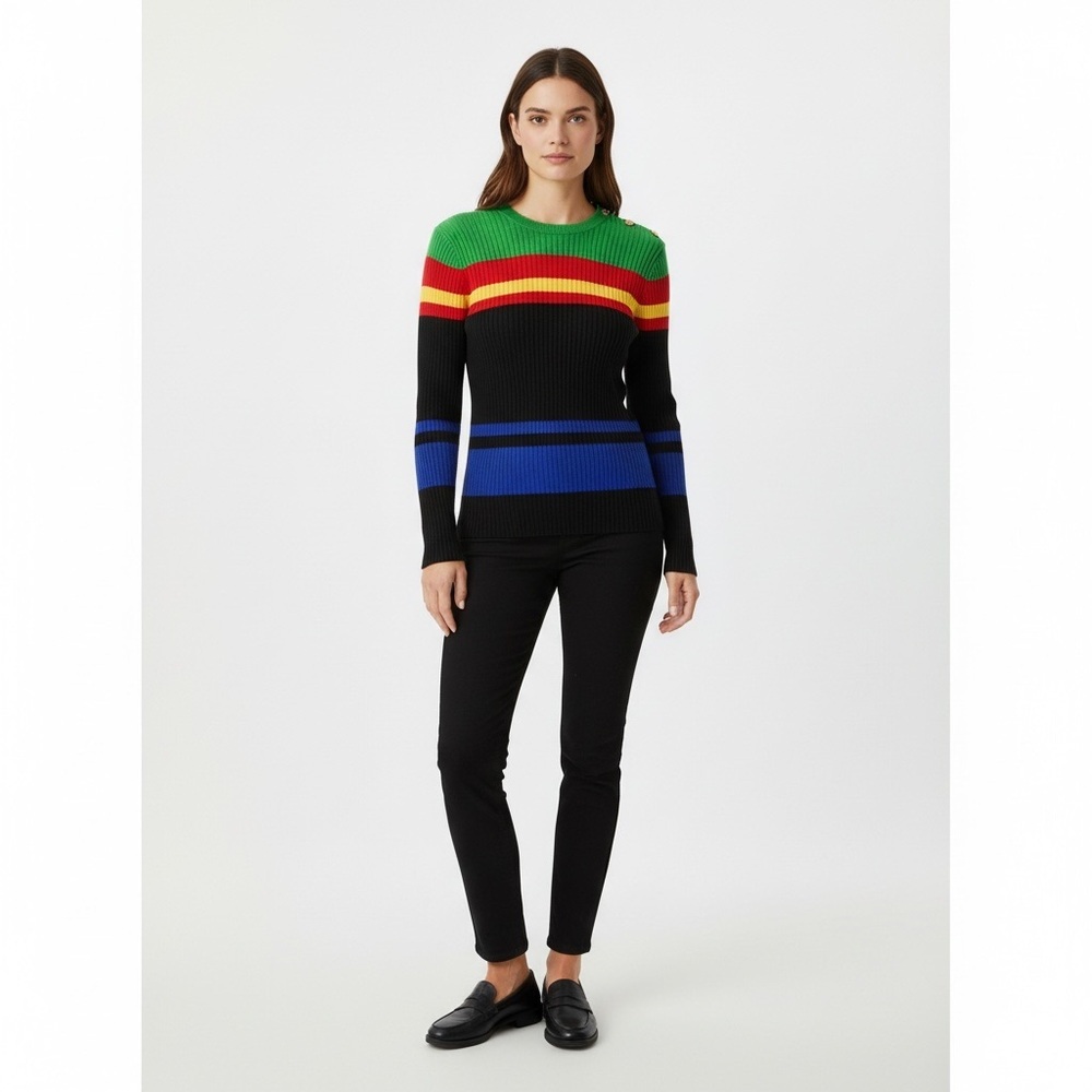 Lauren Ralph Lauren Vintage Colorblock Cotton Knit Sweater L Preppy Fall Retro